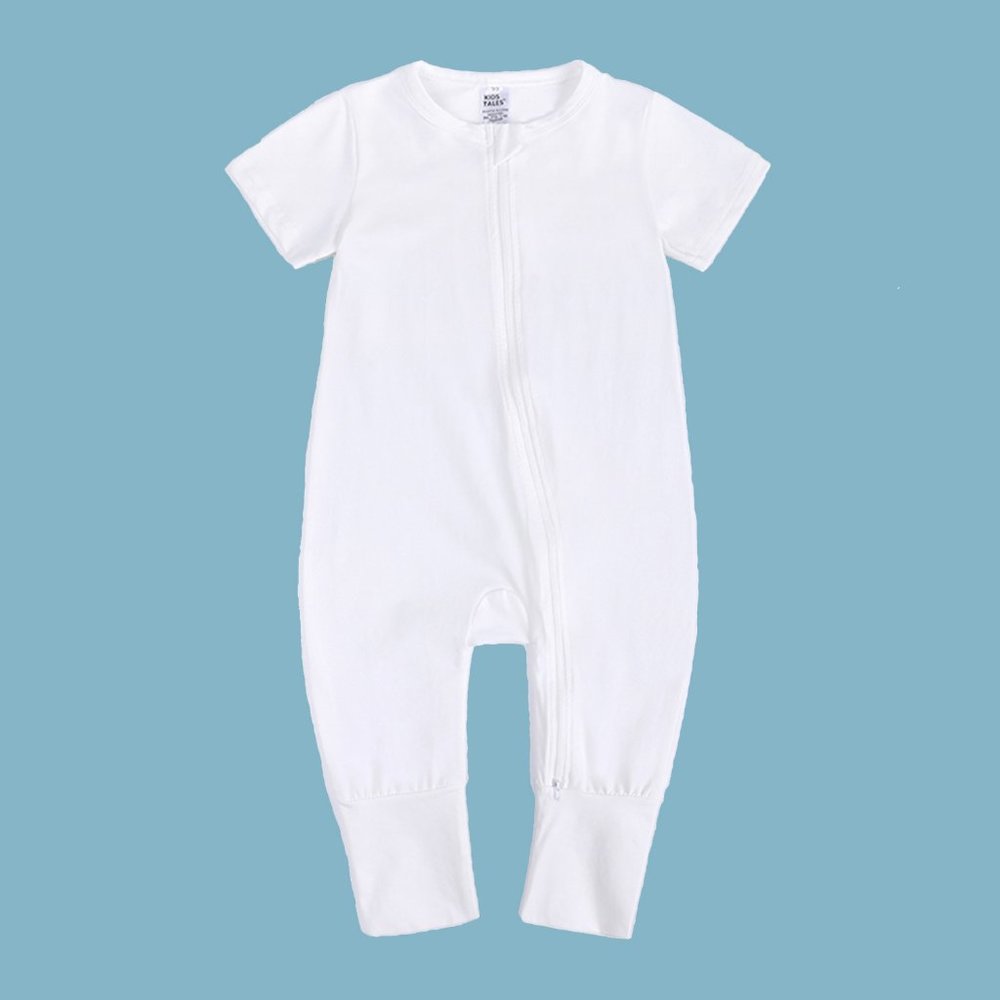 Unisex Baby Bodysuit Romper Sleeper 3-24M White Cotton Short Sleeve Double Zippe